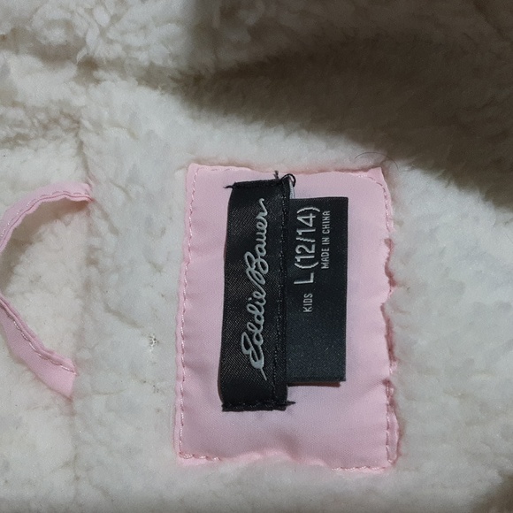 Eddie Bauer Light Pink and Gray Hooded Puffer Jacket Size 12-14 - Picture 2 of 13